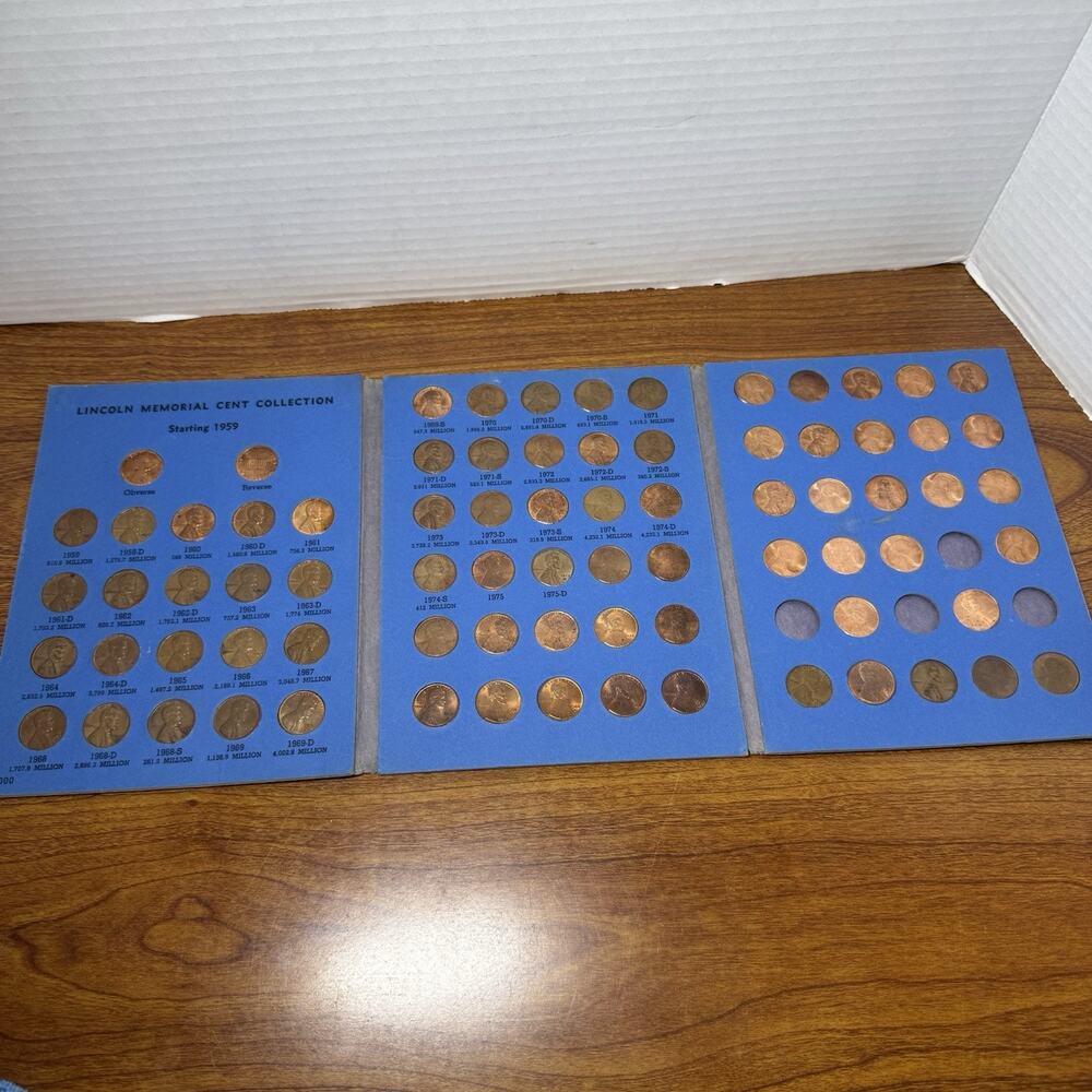 Lincoln Cent Set + Memorial Cent Collection Folder. 78 Coins Starting 1959-1993